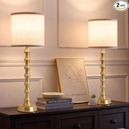 Set of 2 Gold Table Lamps, 30.5" Electroplated Gold Bamboo Base with White Linen Shade, Tall Buffet Lamps for Dining Room, Living Room, Bedroom Decor