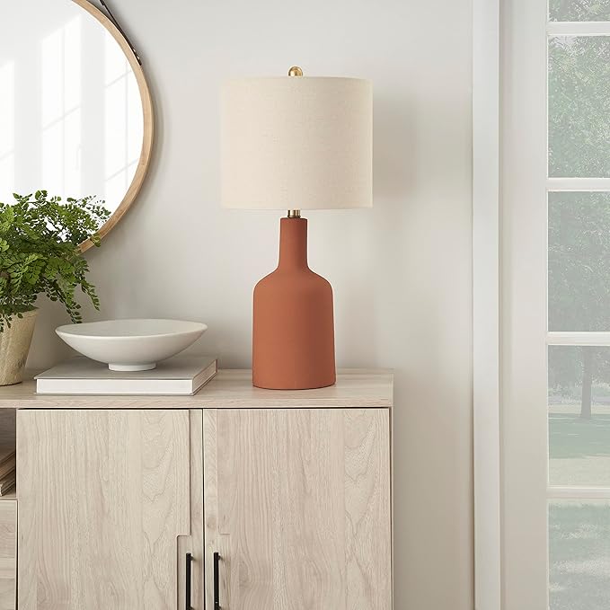 Nourison Home 22" Orange Terracotta Ceramic Table Lamp for Modern, Transitional, Bedside Table, Living Room, Dining, Entryway