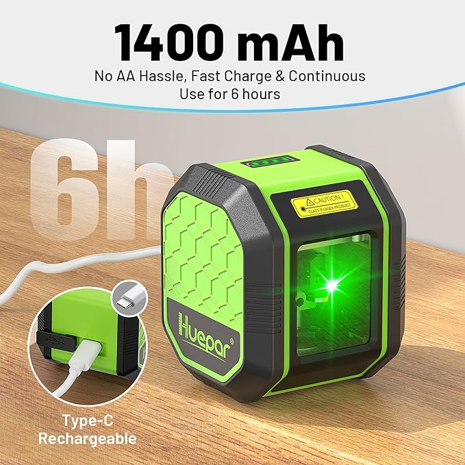 Laser Level with 60 Inch Tripod, Huepar 100Ft Self Leveling Laser Level Rechargeable Green Cross Line Lazer Leveler Tool for Picture Hanging, Tile, Home Renovation, 360° Magnetic Bracket &Target Plate