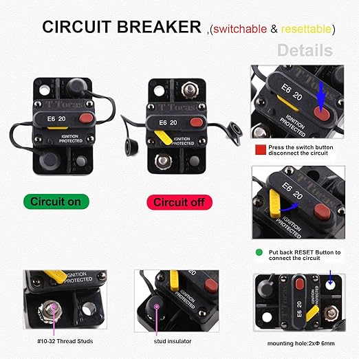 E69 20 Amp Circuit Breaker T3 Manual Reset UL Certified Waterproof IP66 Protection Mini Surface Mount IP66 20A Switchable