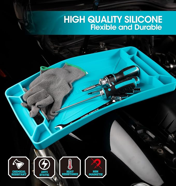 DURATECH Flexible Tool Tray, Silicone Tool Holder for Mechanics Storage, Heat and Chemical Resistant Tool Organizer for Automotive, Industry and Household(3pack blue)