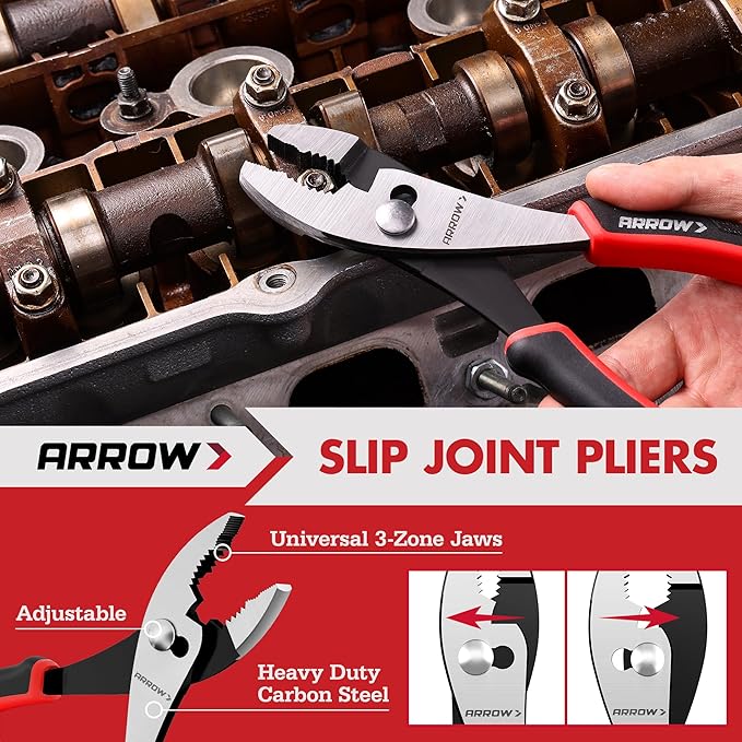 ARROW 4-Piece Pliers Set, Includes 8 Inch Diagonal, Long Nose, Slip Joint, 10 Inch Groove Joint Pliers, Ergonomic Anti-slip Handle, for Basic Repair