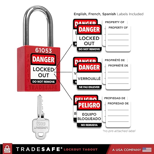 TRADESAFE Lockout Tagout Locks Set - 7 Red Loto Locks, Lockout Locks Keyed Different, 1 Key Per Lock, OSHA Compliant Lock Out Tag Out Padlocks, Safety Padlocks for Electrical Lockout Tag Out Kits