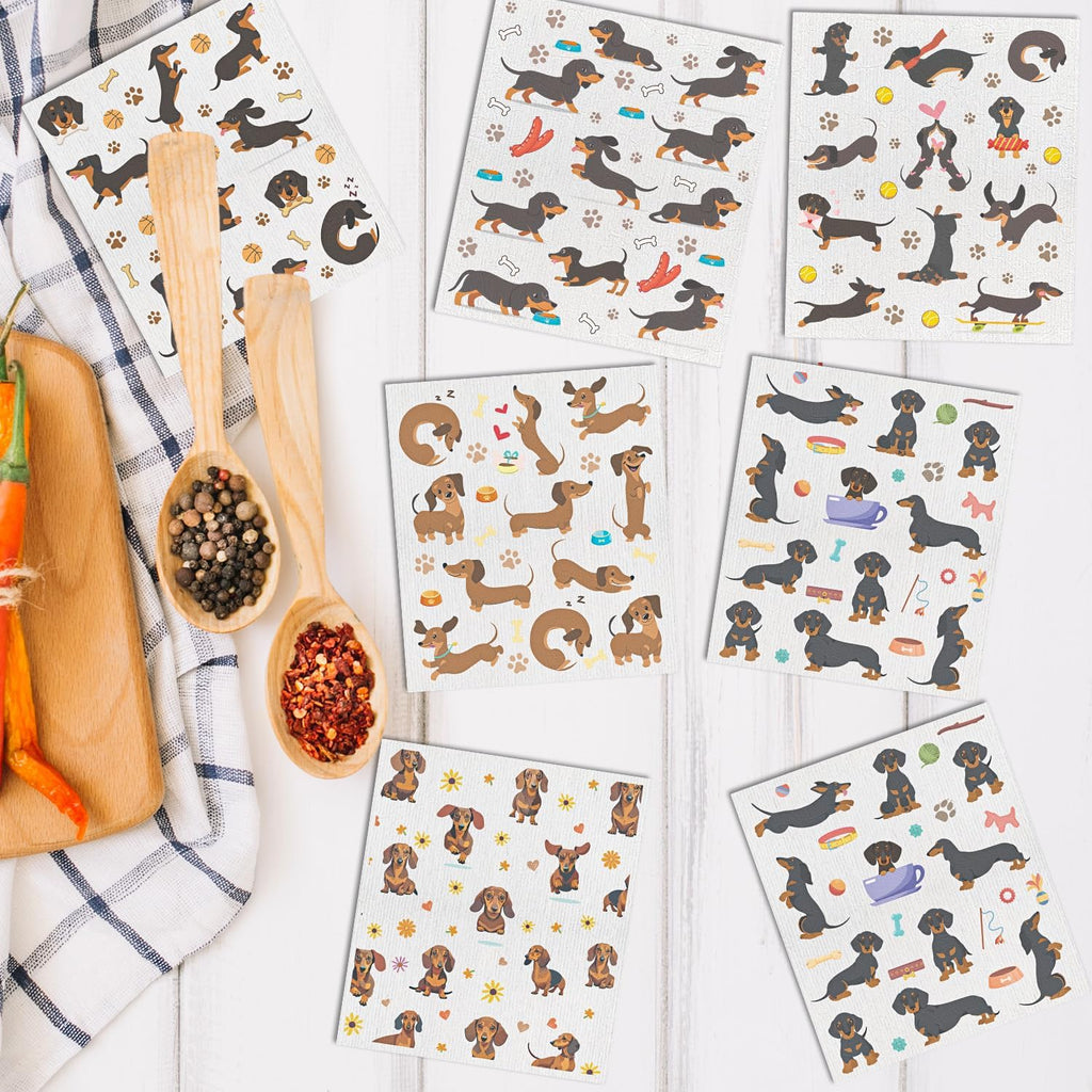 Dachshund Dog Gifts Swedish Dishcloths, 6 Pack Swedish Dish Cloths for Kitchen, Dog Absorbent Reusable Cellulose Sponge Cloths Kitchen Towels