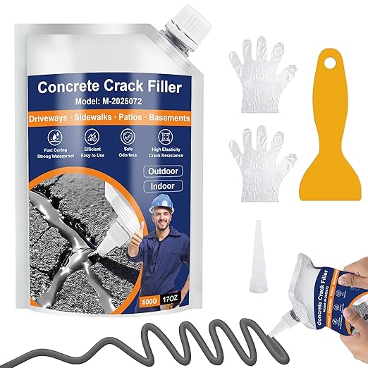 Concrete Crack Filler, Self Leveling Cement Crack Sealant, Quick-Drying Sealing Adhesive Repair Sealer for Driveways, Sidewalks, Patios, Waterproof Outdoor Joint Caulking Glue, Gray
