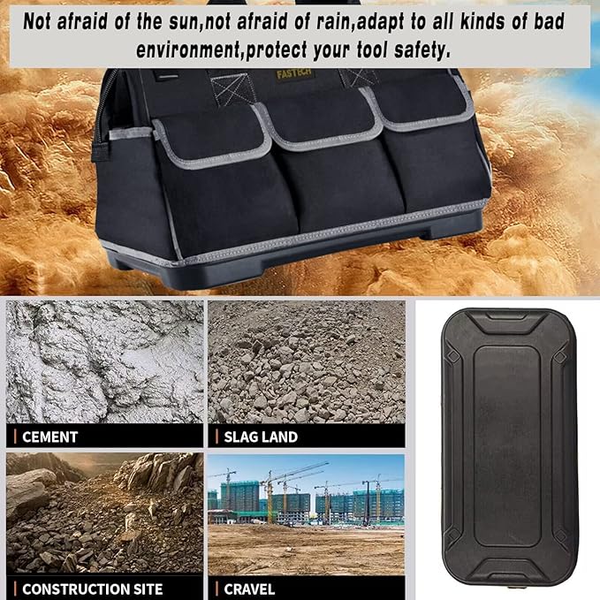 FASTECH 22-inch Wide Mouth Tool Bag with Water Proof Molded Base, Waterproof Tool Organizer Bag for Men with Adjustable Shoulder Strap (22INCH)