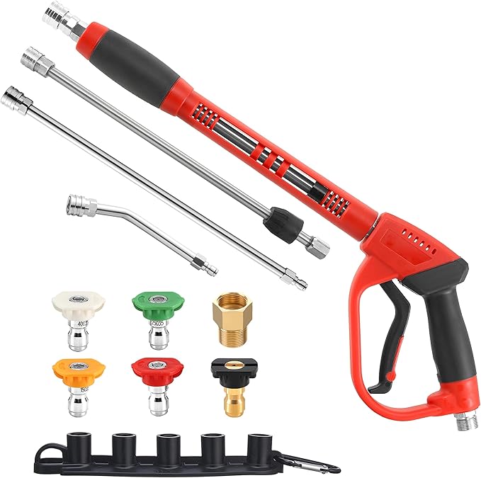 Tool Daily Pressure Washer Gun with Replacement Wand, 17 Inch Power Washer Extension Wand, 30° Curved Rod, 5 Nozzle Tips, 4000 PSI
