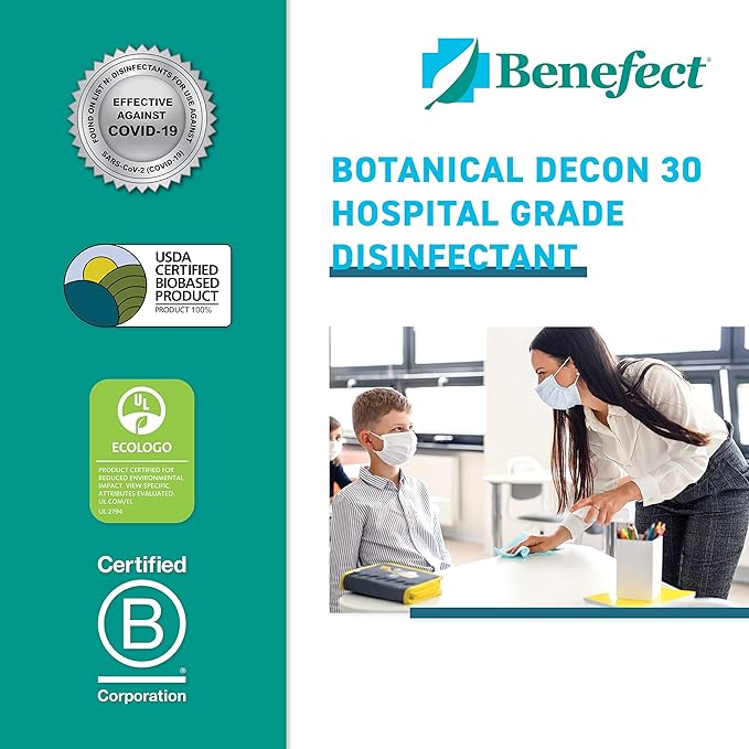 Benefect Botanical Decon 30 Disinfectant Cleaner, 4 oz. Spray Bottle, Light Lemon & Thyme Scent, Hospital Grade Disinfectant, Kills Over 99.99% of Germs, Safe for Food-Contact Surfaces