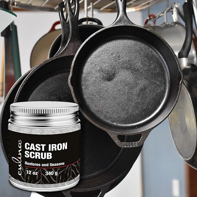 Culina Cast Iron Cleaning & Restoring Scrub | Removes Rust Without Scratching & Care Before Cleaning, Washing & Seasoning | 100% Natural | for Cast Iron Skillets, Pans & Cookware