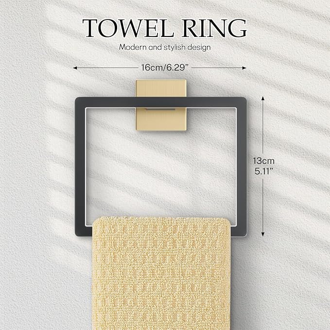 Black and Gold Bathroom Hardware Accessories Set 5-Pieces Towel Bar Set Stainless Steel Towel Holder Set 16 Inch Towel Bar,Towel Racks Set for Bathroom Wall Mounted