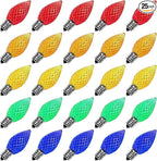 Meconard C7 Led Replacement Christmas Light Bulbs, C7 Shatterproof Led Bulbs for Christmas Indoor Outdoor String Lights, E12 Candelabra Base, Commercial Grade Holiday Bulbs, Multi-Color, 25 Pack