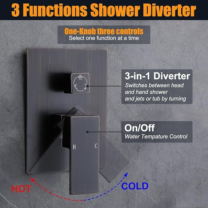 Enga Oil Rubbed Bronze Shower System with Body Jets, 12 Inch Rainfall Shower Wall Mounted Full Body Shower System Contain Rough-in Shower Valve Shower Combo Set