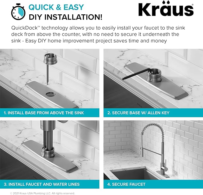 KRAUS Oletto Commercial Style Single Handle Pull Down Kitchen Faucet with QuickDock Top Mount Installation Assembly in Spot Free Stainless Steel, KPF-2631SFS
