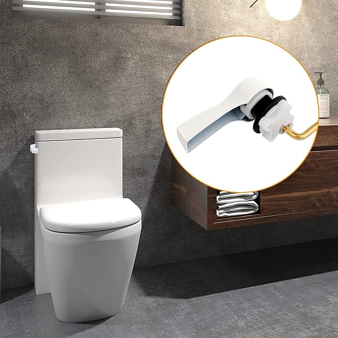 Hibbent Universal Metal Side Mount Toilet Handle Replacement Kit, Brass Toilet Flush Tank Lever with Stainless Steel Flapper Chains for Most Toilets, White Finish
