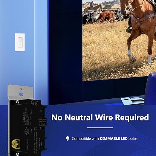 LIDER Dimmer Paddle Switch for Dimmable 300W LED/CFL Lights, 1-Pole or 3-Way, 120 V, Modern Upgrade, UL Listed, Wall Plate Included, White, 2 Pack