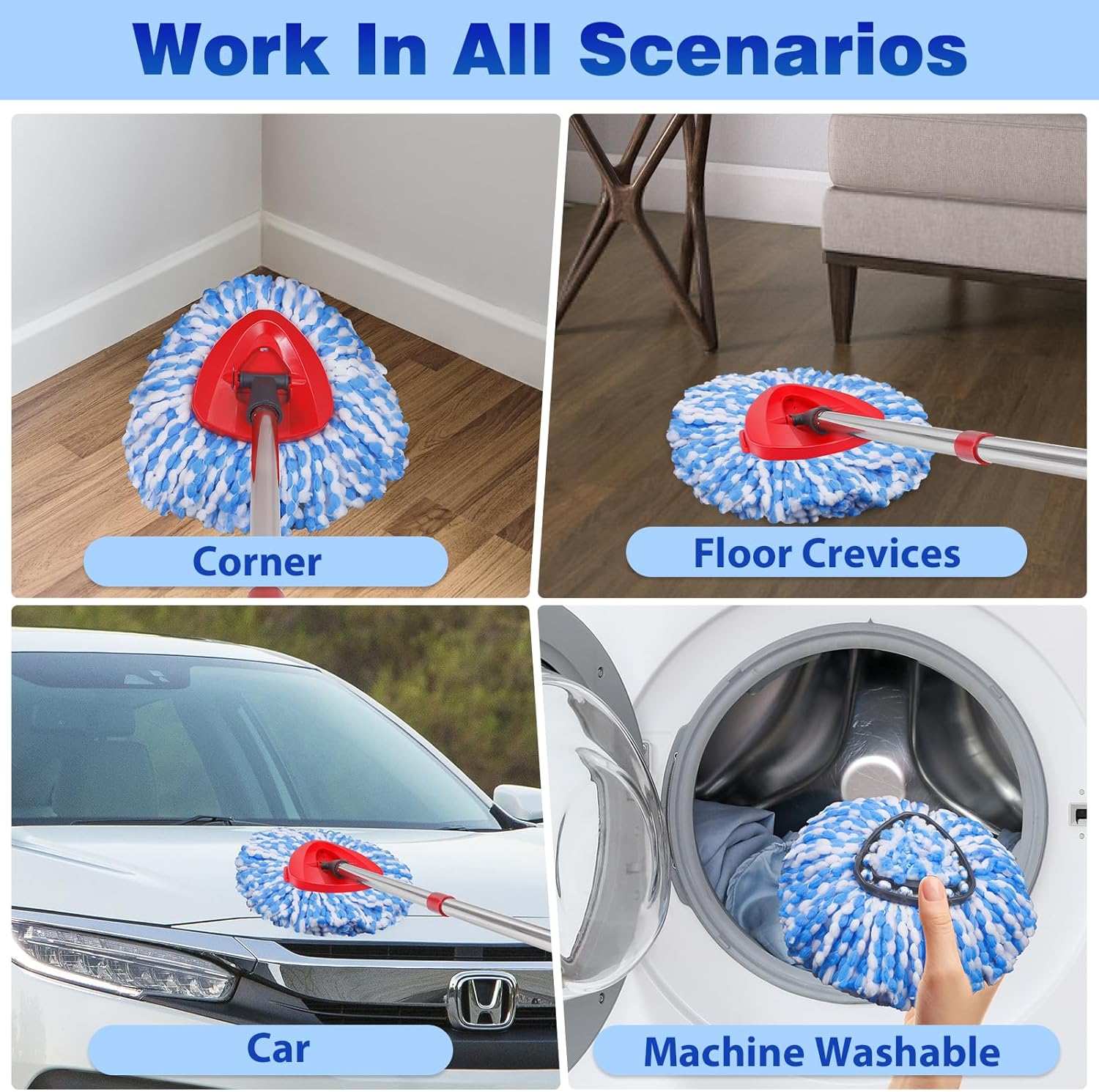 6 Pack Mop Replacement Heads Compatible with Oceda RinseClean 2-Tank System - Includes 1 Mop Base,6 Microfiber Mop Refills, Easy Cleaning Mop Head Replacement