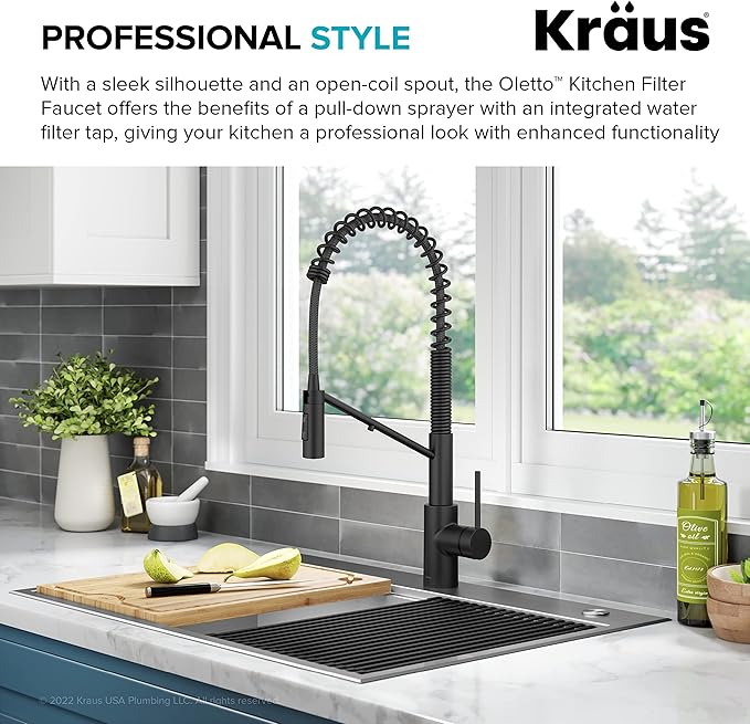 KRAUS Oletto 2-in-1 Commercial Style Pull-Down Single Handle Water Filter Kitchen Faucet for Reverse Osmosis or Water Filtration System in Matte Black, KFF-2631MB