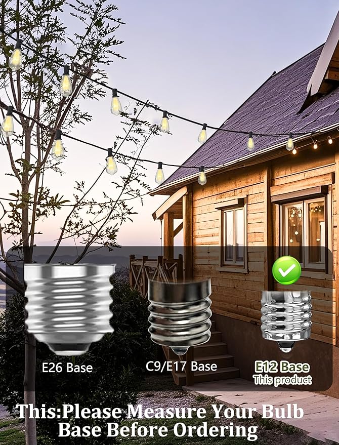 ST38 Replacement Bulbs 10-Pack - 7W E12 Candelabra Base Clear Glass Light Bulbs, Vintage Incandescent for Outdoor String Lights, Patio, Garden Decor