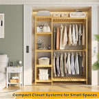 Homykic Bamboo Clothes Rack Garment Rack for Hanging Clothes, Heavy Duty Clothing Rack with 7 Tiers Adjustable Shelves, Double Rods, 4 Hooks, Freestanding Closet System Organizer Wardrobe, Natural