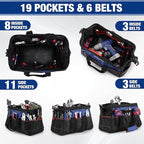 WORKPRO 16-inch Wide Mouth Tool Bag, Heavy Duty Cloth Tool Storage Bag with Water Proof Molded Base, Adjustable Shoulder Strap