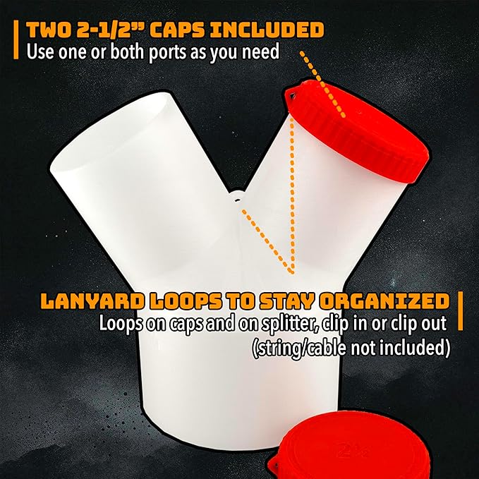 4" to 2-1/2" 2-Way Dust Collection Splitter Junction Fitting, Multi Port Fits Standard Hoses and Shop Vac Accessories, Dust Medusa, White Translucent