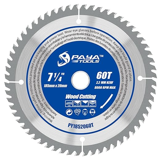 7-1/4-Inch 60-Tooth Circular Saw Blade,TCT ATB Framing Blade,20mm Bore(16mm Reduction Ring Included) for Wood Fast Cutting