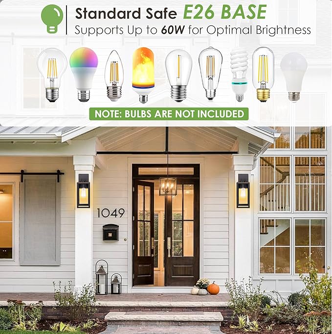 GRUENLICH Waterproof Large Outdoor Wall Lanterns, Modern Porch Sconces with Clear Glass Shade, E26 Socket Max 60W, IP65, Metal Frame, for Patio, Front Door, Entryway, Oil Rubbed Bronze Finish, 1-Pack