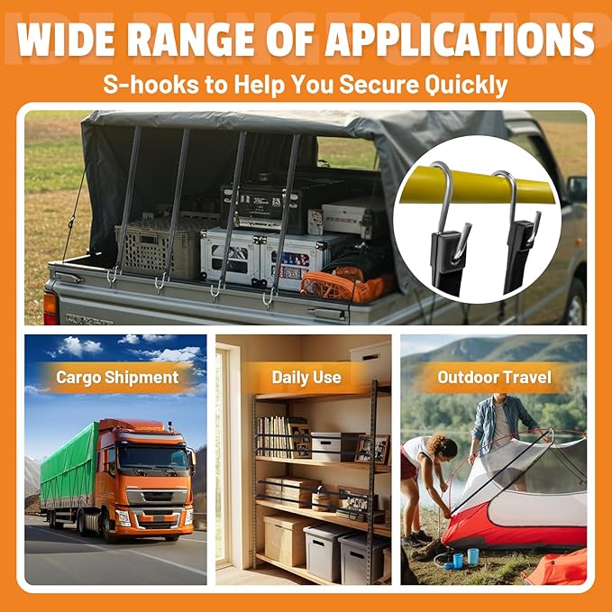 Rubber Bungee Cords with Hooks, 100% EPDM Bungee Cord with 150% Max Stretch, 15", 21", 31" (20 Pack) Heavy Duty Bungee Straps for Securing Tarps, Canvases, Cargo, Motorcycle, Weatherproof