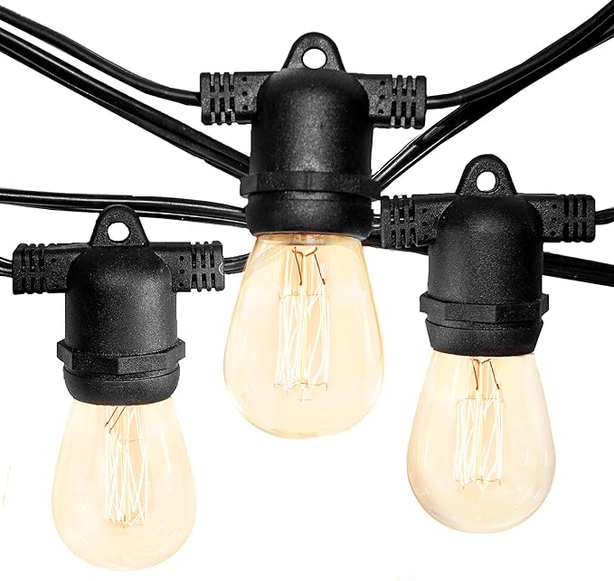 Hometown Evolution, Inc. E26 Commercial String Lights with 16 Gauge Wire (24 Foot 12 Socket, S14 Lantern Edison 11 Watt Bulbs)
