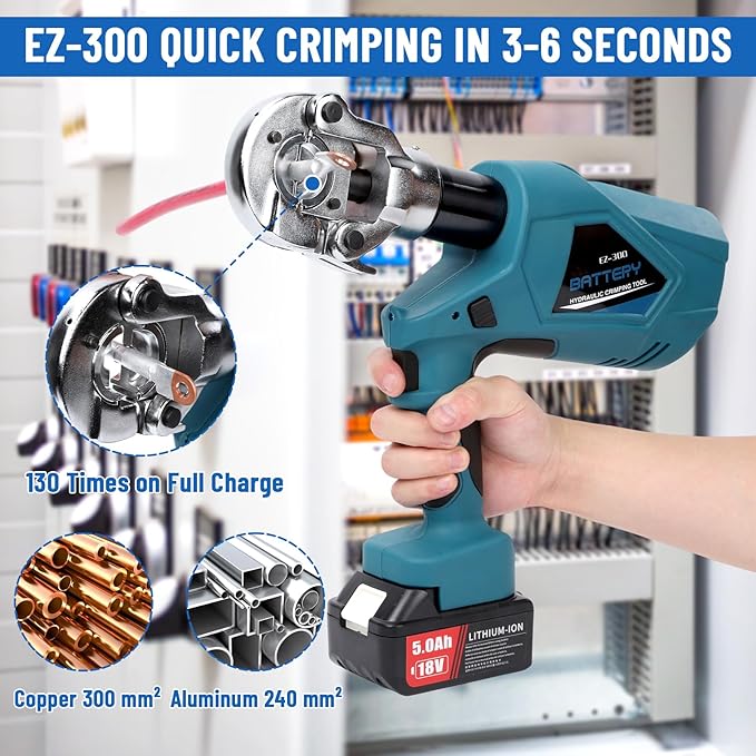 Electric Hydraulic Crimping Tool 60KN Electric Hydraulic Pliers 3-6 Seconds Fast Crimp 17mm Stroke Interchangeable Jaws Design Industrial Grade Safe Accurate Hydraulic Tools 12 Dies
