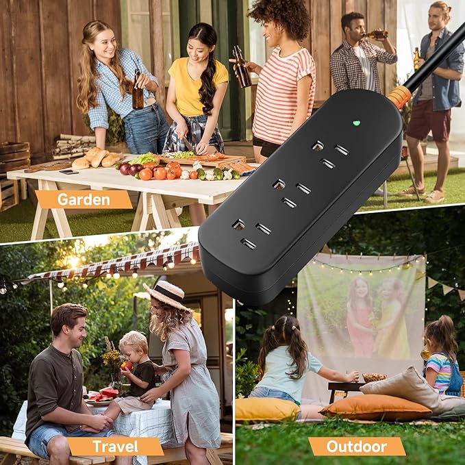 3-Outlet 10ft Extension Cord - Weatherproof Outdoor Power Strip, Mountable Small Power Strip for Home, Outdoor, Travel