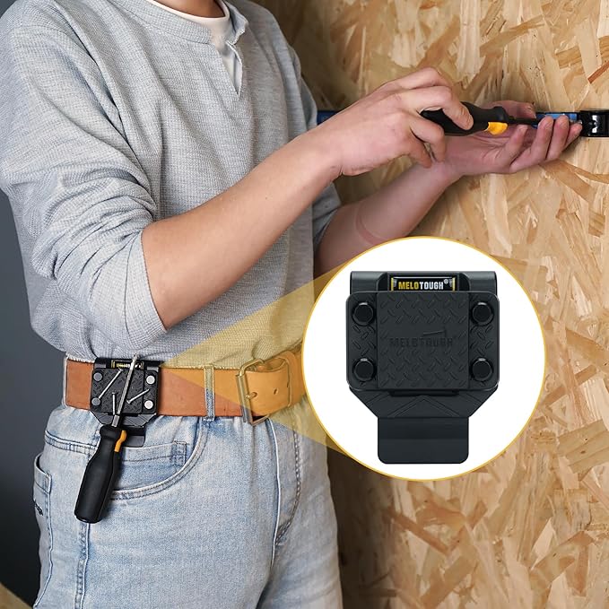 MELOTOUGH Magnetic Tool Holder Strong Magnetic Belt Clip for Screws,Nails,Wrench,Hammer,Pliers,Screwdriver,Trowel,Sockets - Fits Up to 2.7" Belt (Black)