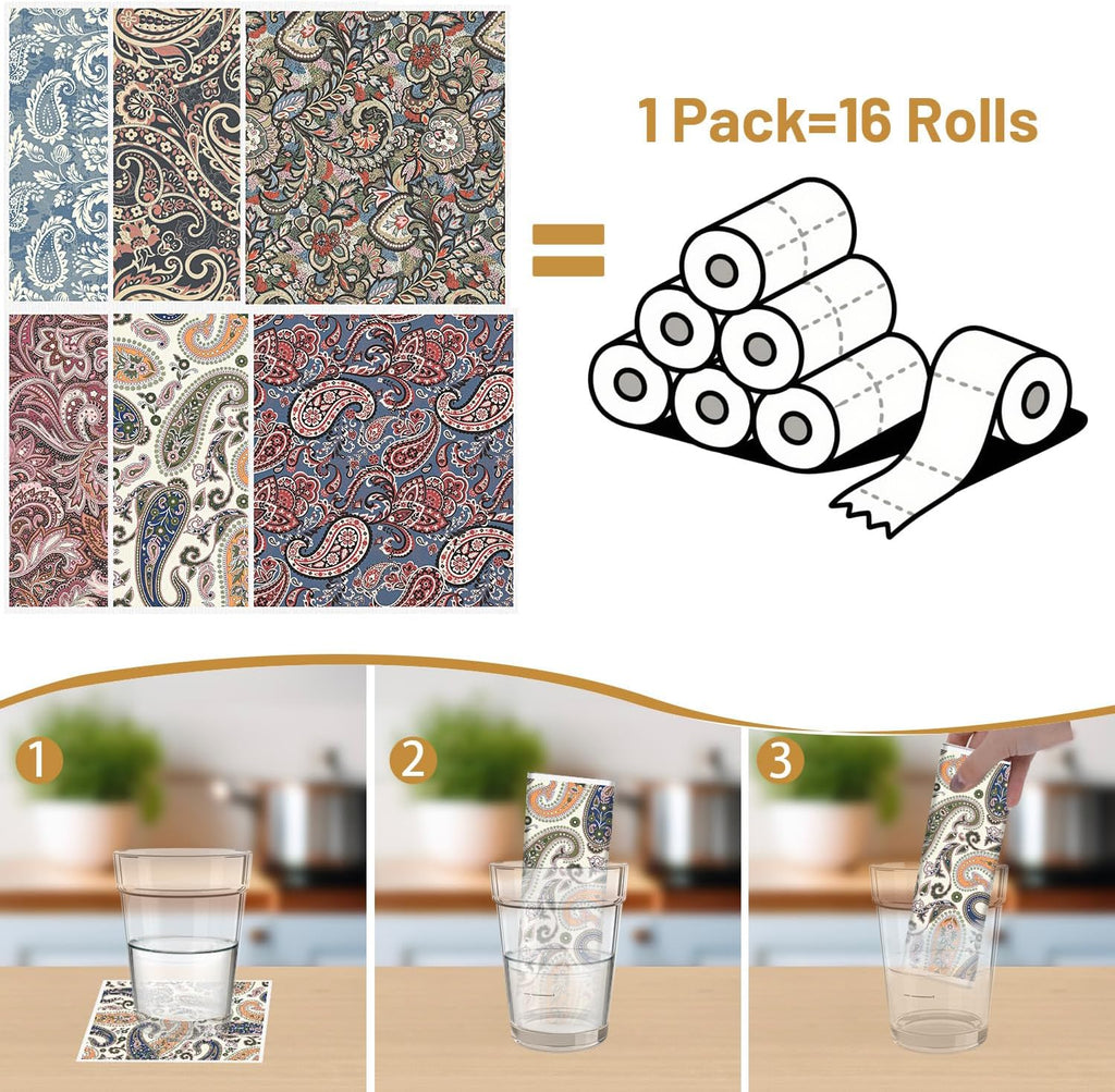 Swedish Dishcloths for Kitchen, 6 Pack Vintage Reusable Dish Paper Hand Towels Housewarming Gifts, Absorbent Dish Rags Decoration for Home Cooking Cleaning