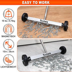 Toolwiz Magnetic Pick Up Sweeper 15-inch Heavy Duty Magnet Pickup Lawn Sweeper Roofing Tools, 10 Lbs Yard Tools with Telescoping Holder and Wheels to Clean Nails Adjustable Handle for Construction