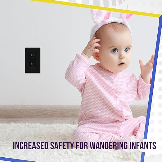 ENERLITES 10 Pack Black Decorator Receptacle with Screwless Wall Plate, Standard Electrical Wall Outlet, 15A 125V, Self-Grounding, 2-Pole, 3-Wire, 5-15R, UL Listed, 61502-TR-BKSID, Tamper Resistant