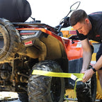 Adjustable Vehicle Tie Down Kit with Flat Hook Heavy Duty-Break Strength 10,000 lbs-Working Load 3333 lbs-2" x 10' Lasso Ratchet Straps for Car, Truck, UTV(Classic Yellow)