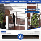 2Pack 8FT T304 Stainless Steel Handrails Black with Extension Connectors End Cap Kits for Cable Railing System Posts Kit, Cuttable Rectangular Handrails Flat Top Rail (Flexible DIY)