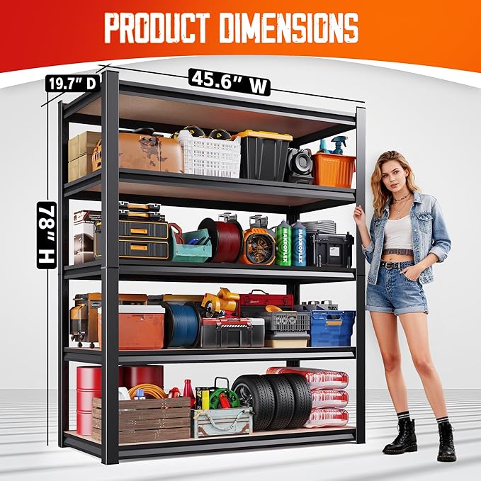 Set of 3 Garage Shelving-2050 lbs 5 Tier Storage Shelves,Adjustable Heavy Duty Metal Shelving Unit and Storage Large Rack,Utility Steel Shelf For Warehouse Industrial Pantry Basement 78"x46"x20"