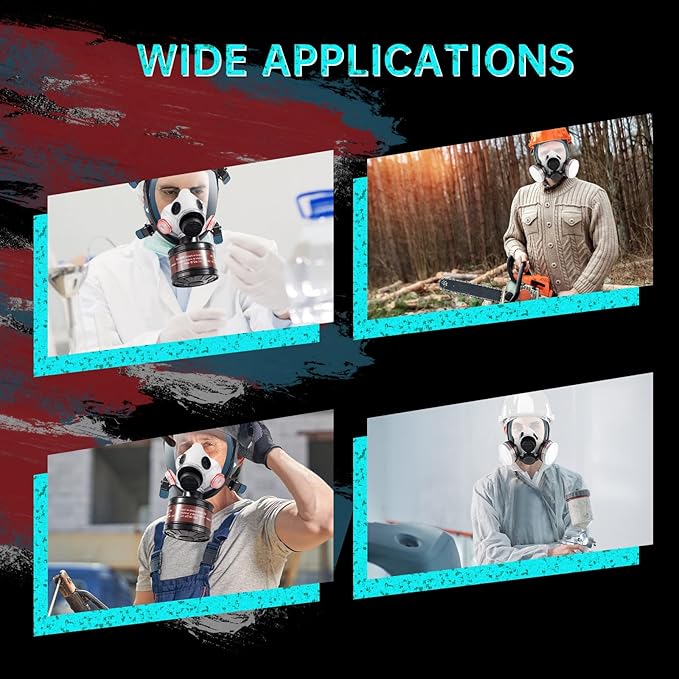 Gas Masks Survival Nuclear and Chemical, Gas Mask with 40mm Activated Carbon Filter and P-A-1 Filter, Full Face Respirator Mask for Chemicals, Gases, Welding, Vapors, Spray Paint