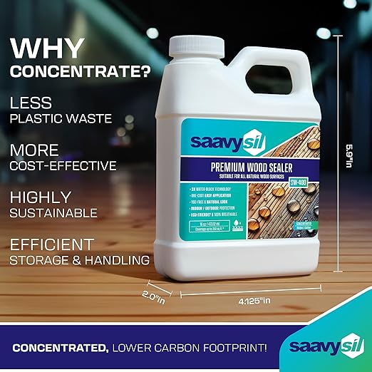 Eco-Friendly Silicone Premium Wood Waterproof Sealer – 16 oz Concentrate, Makes 1 Gallon, VOC-Free, Non-Toxic for Exterior/Interior Garden Bed, Planter, Deck, Fences & Furniture - Clear Finish