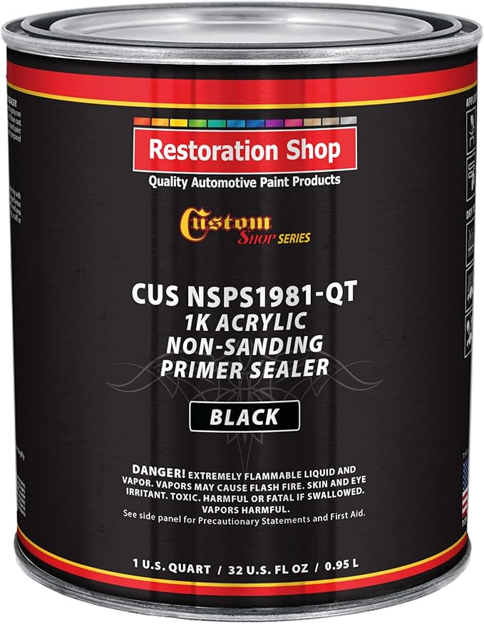 Custom Shop Premium 1K Acrylic Non-Sanding Primer Sealer Paint, Color Black, 1 Quart - Fast Drying, Ready-To-Spray, Apply Over Automotive Primer Surfacers, Sanded Finishes - Topcoat Urethane, Enamel