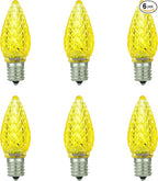 Sunlite 80709 LED C9, Holiday Decorative Light Bulb, 0.4 Watts, E17 Intermediate Base, Faceted Christmas-Lights; Nightlight, Yellow, 6 Count