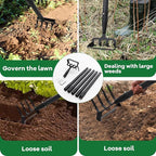 Garden Hoe, 62 Inch Weed Tool, Long Soil Tiller Cultivator, Heavy Duty Metal Stirrup Hoe Weeder Scraper Rake for Flower Beds, Patio, Garden Loosening Soil Weeding Digging