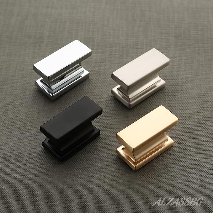 Alzassbg 15 Pack Brushed Brass Cabinet Knobs, 1.46 Inch(37mm) Gold Rectangle Kitchen Hardware Knobs for Cabinets and Drawers AL6061BB