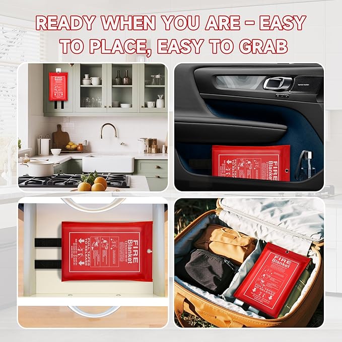 Emergency Fire Blanket for Home and Kitchen Safety - 100% Glass Fiber 40 * 40 Inches Fire Blanket for Kitchen, Car, Office, and School - Fire Blankets Emergency for Home (2 Pcs)