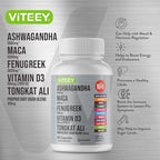 Ashwagandha 5000mg, Black Maca Root 5000mg, Fenugreek 3000mg, Vitamin D3 2,000 IU with Tongkat Ali & Proprietary Vigor Blend 100mg - Calm, Relax, Mood Support for Women & Men - 60 Capsules