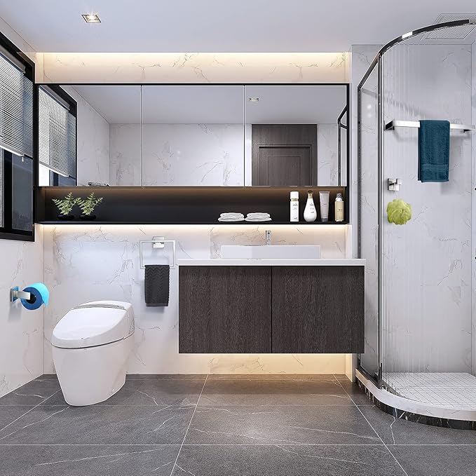 4-Piece Bathroom Hardware Set Chrome Bath Towel Bar Holder Sets Wall Mounted Stainless Steel Bathroom Accessory Kit, Polished Chrome 23.6 Inch