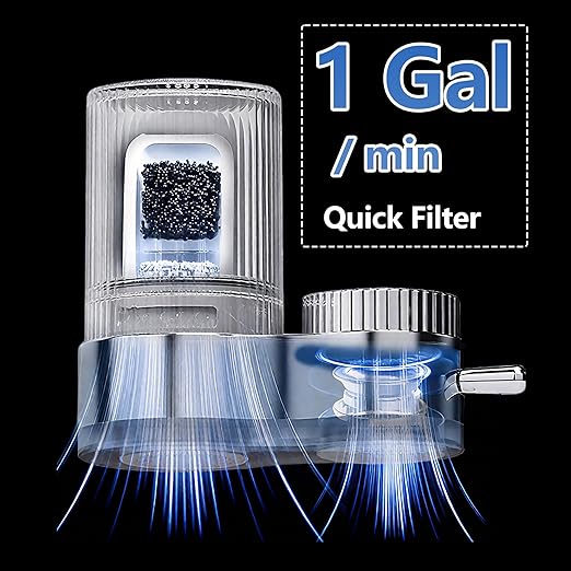 VYNTRA Faucet Water Filter, 7-Layer Kitchen Filter Water Faucet Element, 350 Gallons Activated Carbon Ceramic Filter Reduces 99% Chlorine, Limescale, Heavy Metals (2*Filter & 6*Adaptors) White