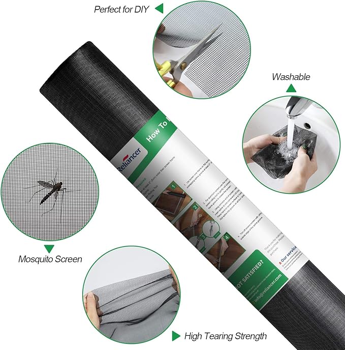 Fiberglass Window Screen Roll 48in x 100ft DIY Custom Screens Replacement Mesh for Windows Doors Patio Screens Premium Pet Proof Screen Porch Screen for Outdoor Kitchens Tree Houses Pool Houses