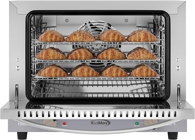 KoolMore 19 in. Countertop Convection Oven for Quarter-Size Pans with 3 Racks 1440W of Power in Stainless-Steel, 0.8 cu. ft. ETL Listed (KM-CTCO-08)